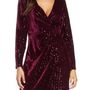 Velvet Sequin Faux-Wrap Dress